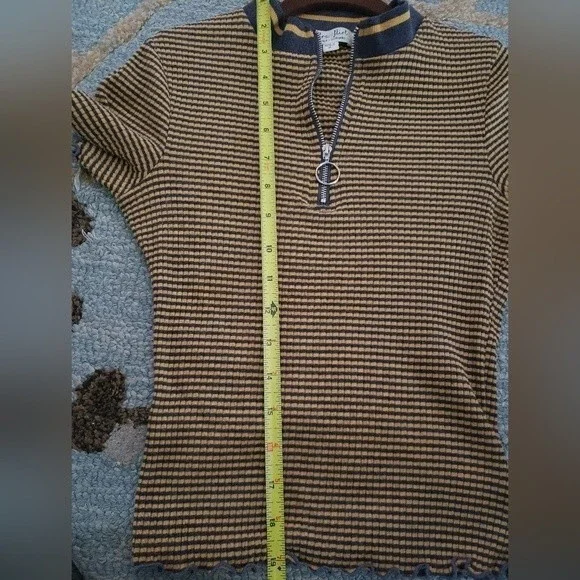 Ultra Flirt Girls Top Stripes Front Zipper Ribbed Collar Shrt Sleeves Tee Size M - Picture 5 of 6